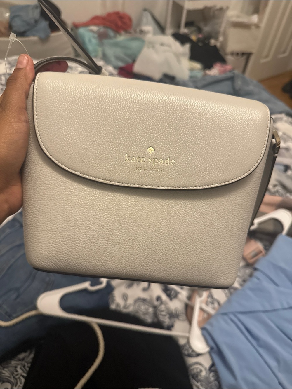 kate spade Pebbled Leather Crossbody in Light Beige